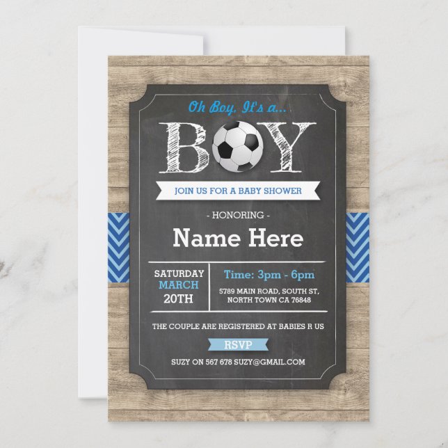 Soccer Blue Boy Baby Showball Einladung (Vorderseite)