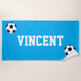 Soccer Blue Kids Custom Name Strandtuch