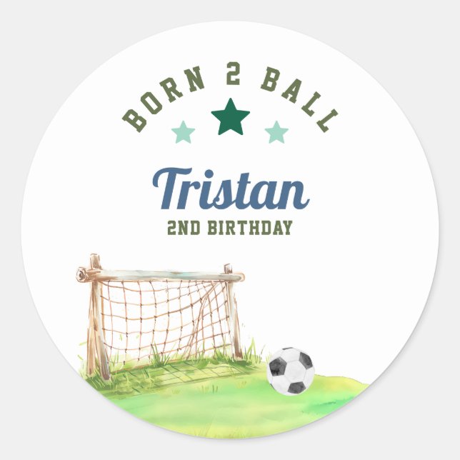 Soccer “Born Two Ball” Second Birthday Runder Aufkleber (Vorderseite)