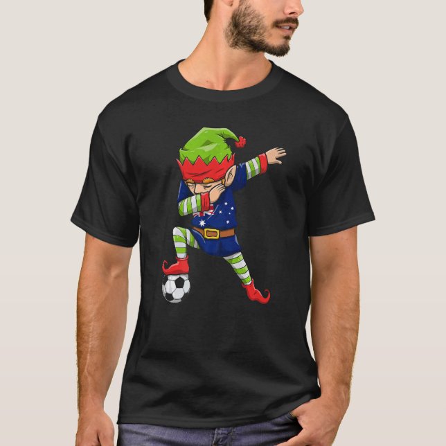 Soccer Boy Dabbing Elf Squad Christmas Australia F T-Shirt (Vorderseite)