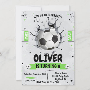 Soccer boy Green Anniversaire Invitation