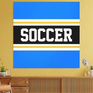 SOCCER Bright Blue Schwarz-weiß Gelbe Streifen Leinwanddruck