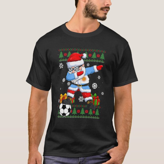 Soccer Dabbing Santa Argentinien Flagge Ugge Weihn T-Shirt (Vorderseite)