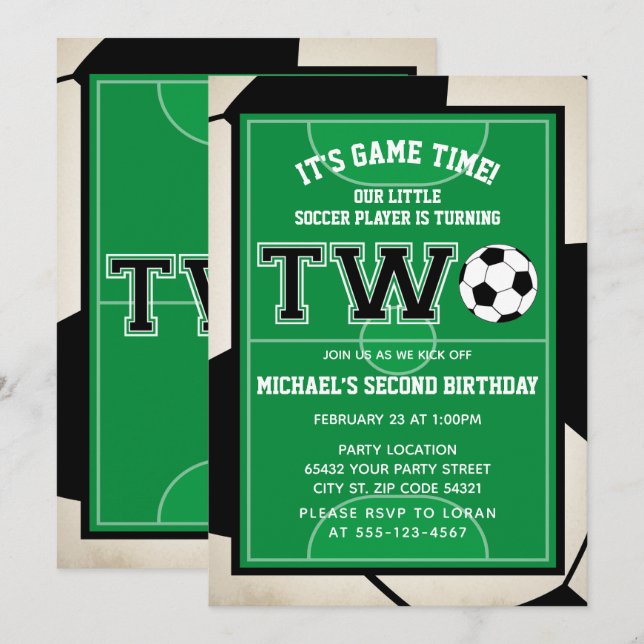 Soccer deuxième anniversaire de fête Invitation (Devant / Derrière)