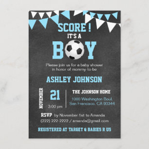 SOCCER Es ist ein Boy Baby Dusche Chalkboard Blue  Einladung