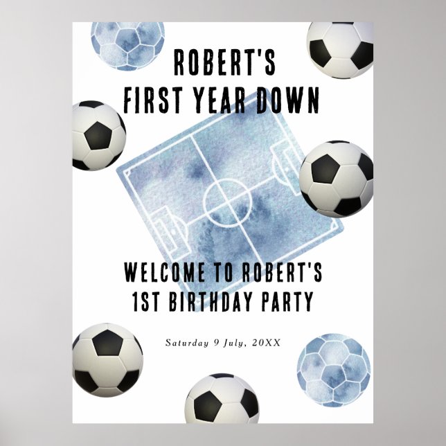 Soccer First Year Down 1st Birthday Party Poster (Vorne)