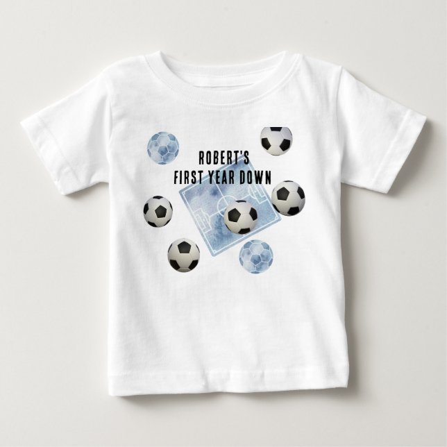 Soccer First Year Down Birthday Party Baby T-shirt (Vorderseite)