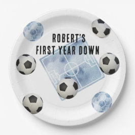 Soccer First Year Down Birthday Party Pappteller