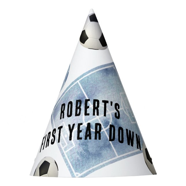 Soccer First Year Down Birthday Party Partyhütchen (Vorderseite)