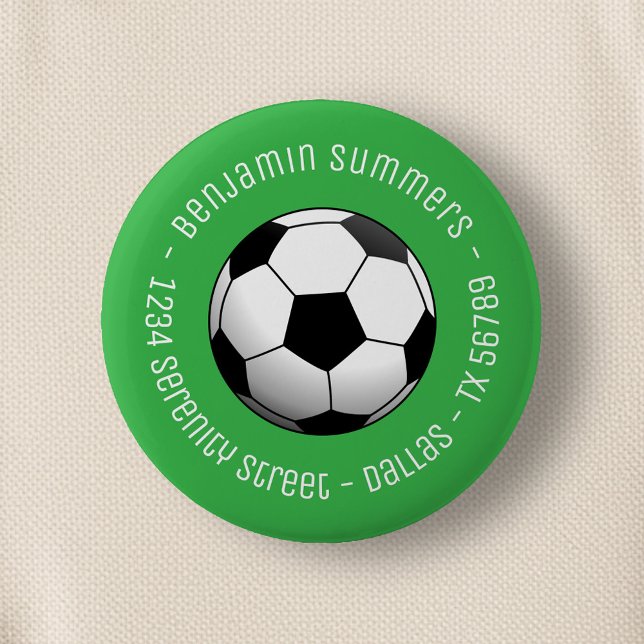 Soccer Football Ball on Green Custom Text Button (Von Creator hochgeladen)