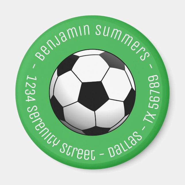 Soccer Football Ball on Green Custom Text Magnet (Vorne)