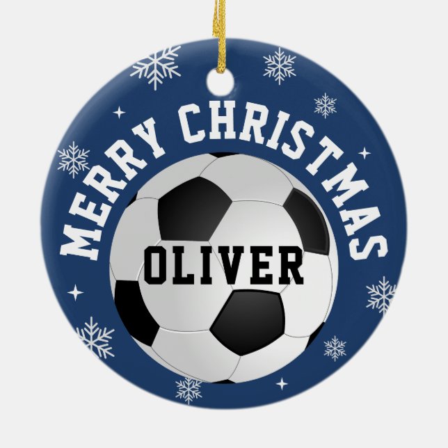 Soccer Football Balls Kids Name Christmas  Keramik Ornament (Hinten)