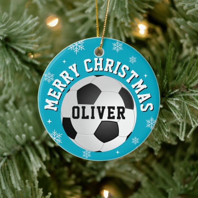 Soccer Football Balls Kids Name Christmas  Keramik Ornament (Baum)