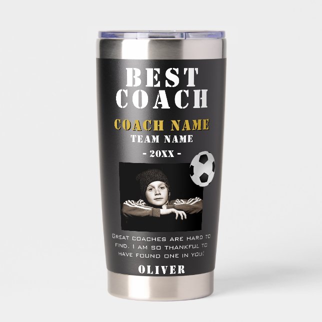 Soccer Football Photo Thank you Best Coach  Thermobecher (Vorderseite)