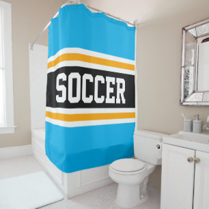 SOCCER Fun Athletic Sky Blau Gelbe Streifen Duschvorhang
