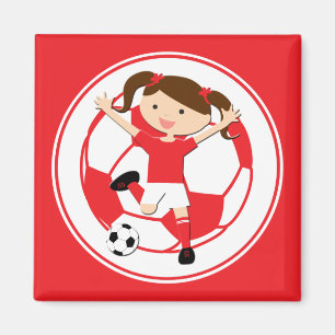 Soccer Girl 1 und Ball Red and White Magnet
