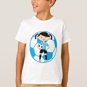 Soccer Girl 2 und Ball Blau und Weiße Streifen T-Shirt