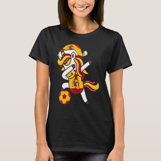 Soccer Girl Dabbing Einhorn WeihnachtsHat Spanien  T-Shirt (Vorderseite)