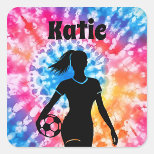 Soccer Girl Personalisiert Krawatte Dye Rainbow Aq Quadratischer Aufkleber