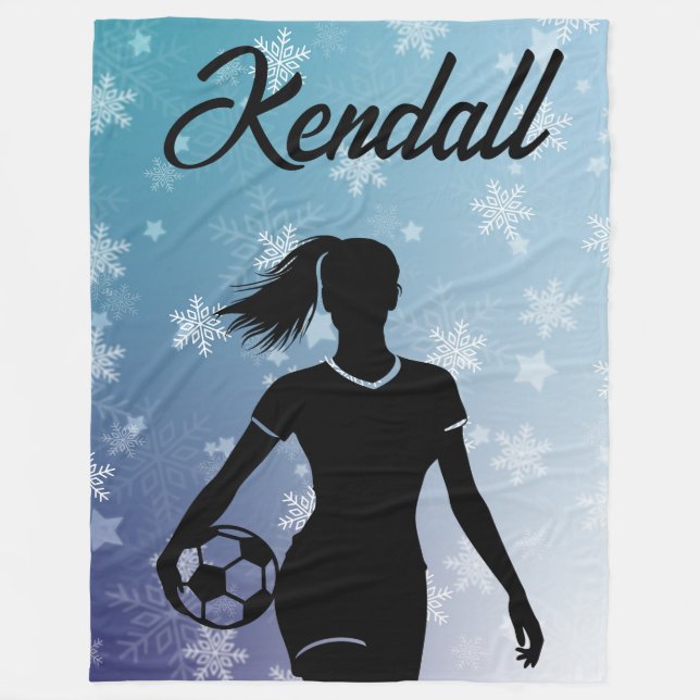 Soccer Girl Personalisiert Winter Ombre Snowflake Fleecedecke (Vorderseite)