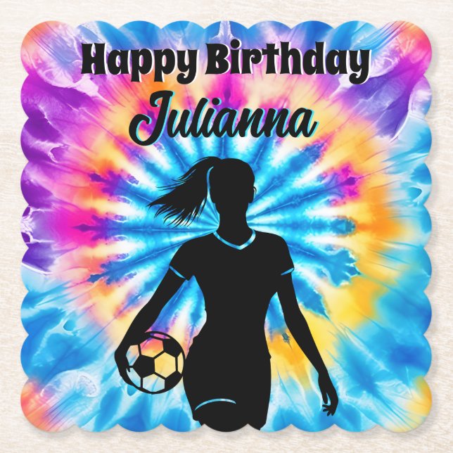 Soccer Girl Personalisierte Krawatte Dye Rainbow B Untersetzer (Vorderseite)