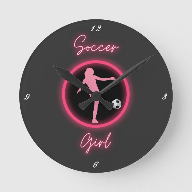 Soccer Girl Pink Glow     Runde Wanduhr (Vorderseite)