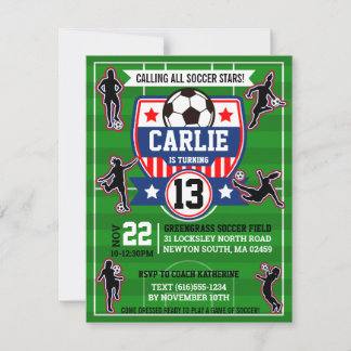 Soccer Girls Football Field Birthday Party Invitat Einladung
