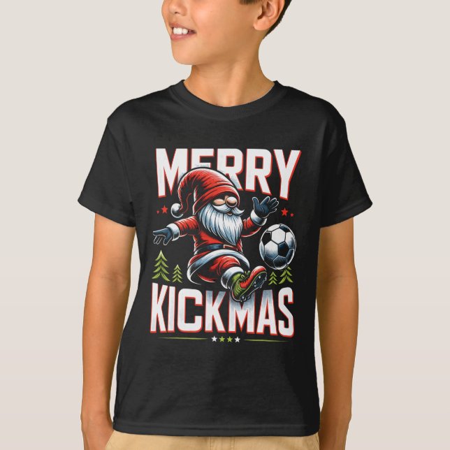 Soccer Gnome Merry Kickmas T-Shirt (Vorderseite)