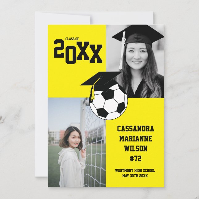 Soccer Graduation Sports Faire-part Jaune (Devant)
