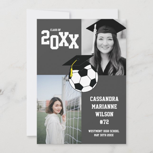 Soccer Graduation Sports Grey Faire-part (Devant)