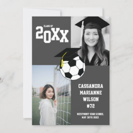Soccer Graduation Sports Grey Faire-part
