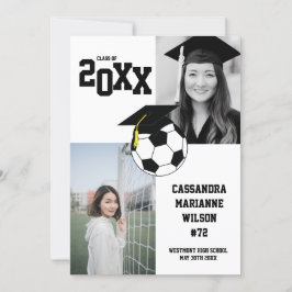 Soccer Graduation Sports Noir Blanc Faire-part