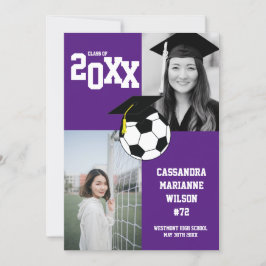 Soccer Graduation Sports Purple White Faire-part