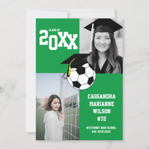 Soccer Graduation Sports Vert Blanc Faire-part