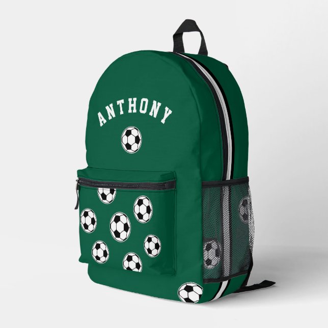 Soccer Green Personalised Kids Back to School Bedruckter Rucksack (Rückseitige Ecke Rechts)