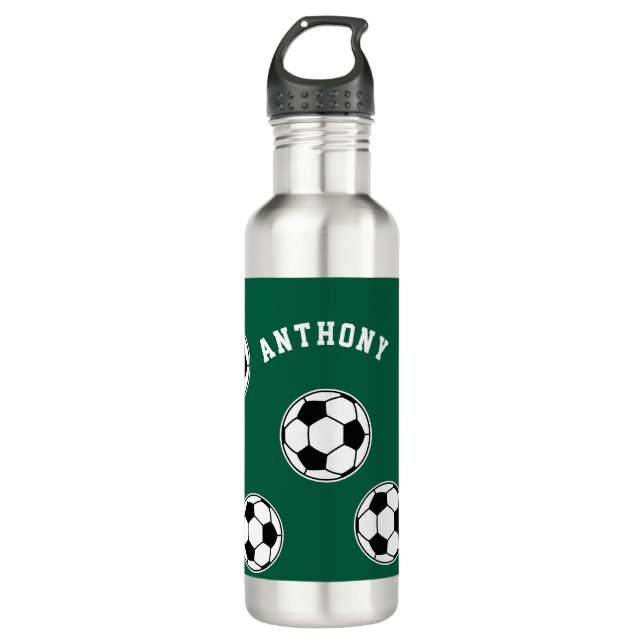 Soccer Green Personalised Kids Back to School Edelstahlflasche (Vorderseite)