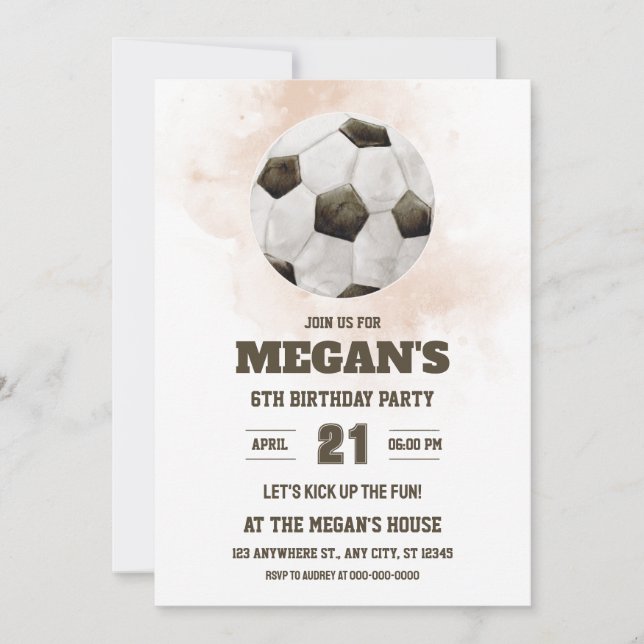 Soccer Invitation Anniversaire Rouge Aquarelle Uni (Devant)