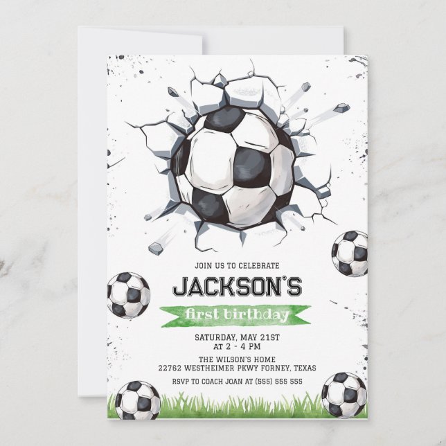 Soccer Kids Boy Birthday Party Invitation (Devant)