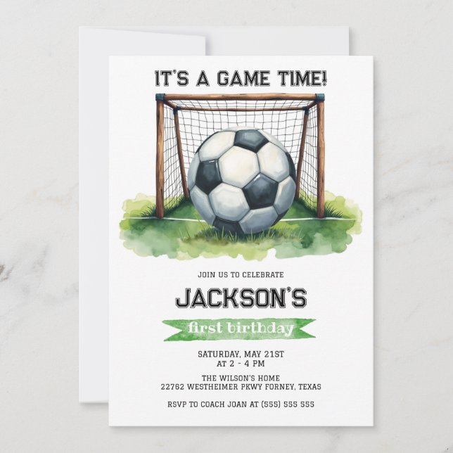 Soccer Kids Boy Birthday Party Invitation (Devant)