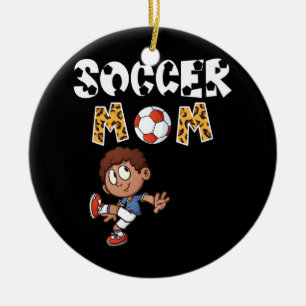 Soccer Mama Leopard Niedlicher Junge Fußball spie Keramik Ornament