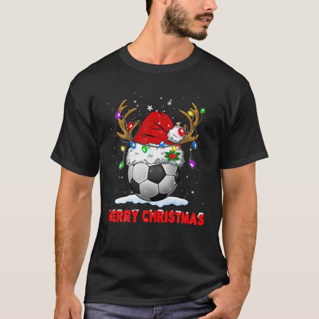 Soccer Merry Christmas Santa Hat Reindeer Xmas Fam T-Shirt (Vorderseite)
