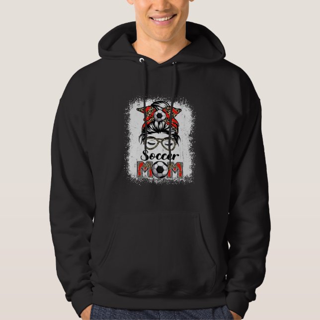 Soccer Mom Game Day Messy Bun Leopard Mother's Day Hoodie (Vorderseite)