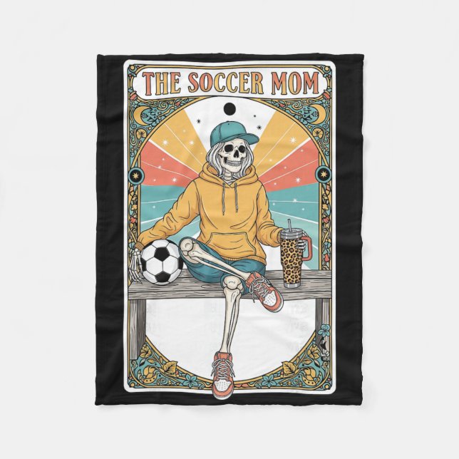 Soccer Mom Tarot Card Skeleton Coffee Byll Sidelin Fleecedecke (Vorderseite)