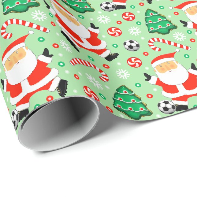 Soccer Noël Papier cadeau enveloppant (Coin rond)