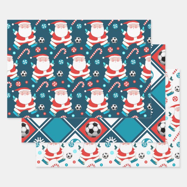Soccer Noël Vacances Papier cadeau enveloppant (Lot)