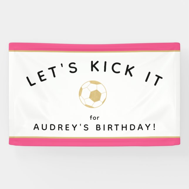 Soccer Party Benutzerdefiniertes Logo Gold Pink Ba Banner (Horizontal)
