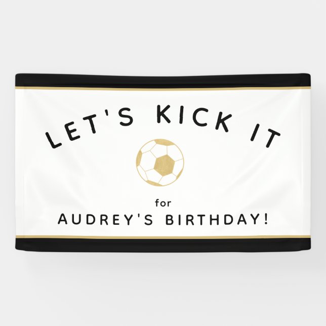 Soccer Party Benutzerdefiniertes Signieren Gold Bl Banner (Horizontal)