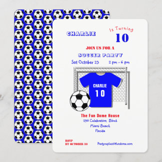 Soccer Party Blue Soccer Shirt Personalisiert Einladung