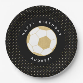 Soccer Party Personalisiert Name Black Gold Pappteller