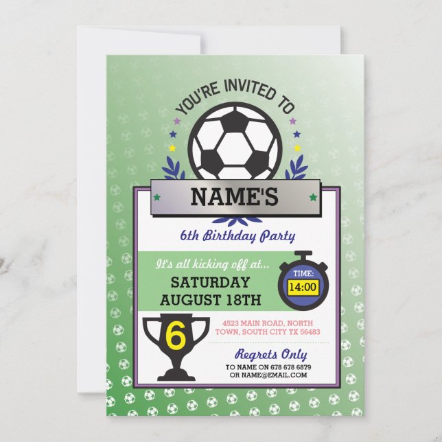 Soccer Party Sports Anniversaire Green Invitations (Devant)